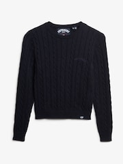 Superdry Navy Essentials Slim Cable Knit Crew Neck 100% Cotton Jumper - Image 5 of 5