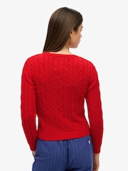 Superdry Red Essentials Slim Cable Knit Crew Neck 100% Cotton Jumper - Image 2 of 5