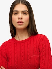 Superdry Red Essentials Slim Cable Knit Crew Neck 100% Cotton Jumper - Image 3 of 5