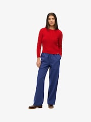 Superdry Red Essentials Slim Cable Knit Crew Neck 100% Cotton Jumper - Image 4 of 5