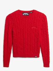 Superdry Red Essentials Slim Cable Knit Crew Neck 100% Cotton Jumper - Image 5 of 5