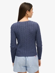 Superdry Blue Essentials Slim Cable Knit Crew Neck 100% Cotton Jumper - Image 2 of 5