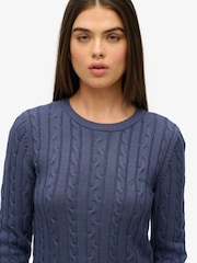 Superdry Blue Essentials Slim Cable Knit Crew Neck 100% Cotton Jumper - Image 3 of 5