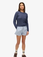 Superdry Blue Essentials Slim Cable Knit Crew Neck 100% Cotton Jumper - Image 4 of 5