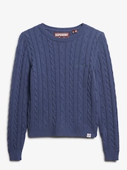 Superdry Blue Essentials Slim Cable Knit Crew Neck 100% Cotton Jumper - Image 5 of 5