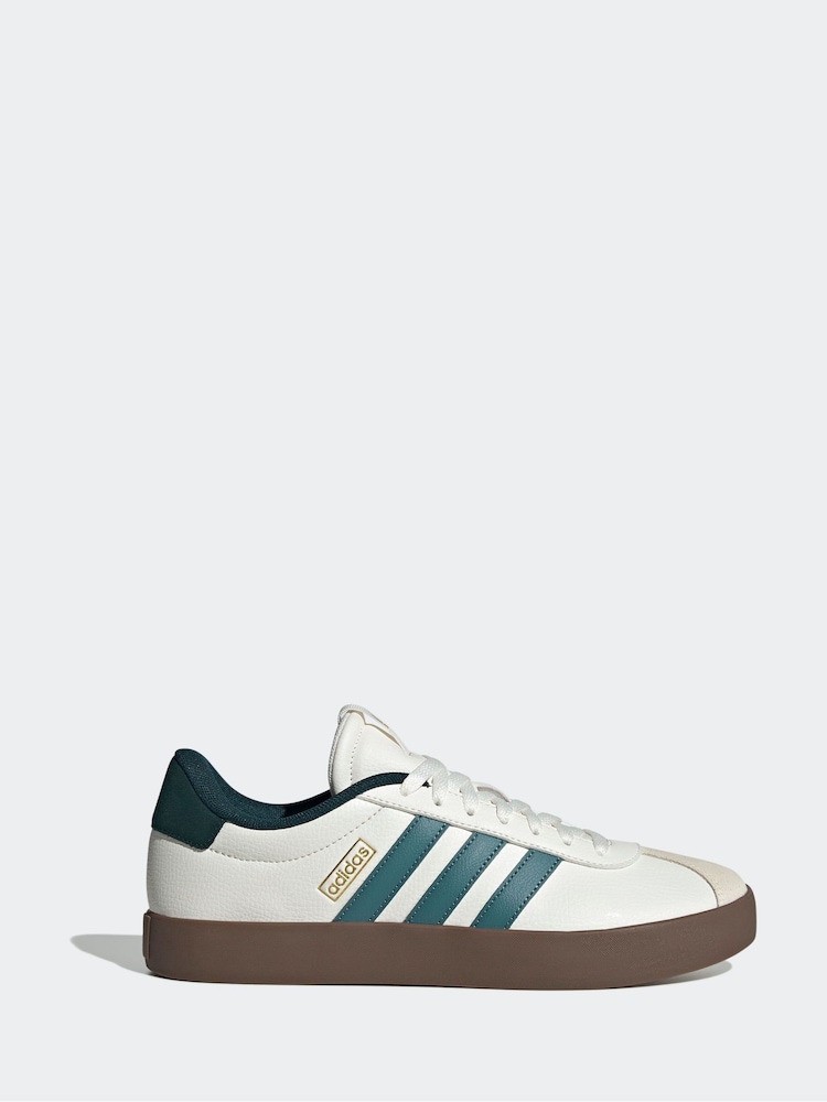 adidas White/Green VL Court Trainers - Image 1 of 9