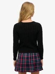 Superdry Black Essentials Slim Cable Knit Crew Neck 100% Cotton Jumper - Image 2 of 5