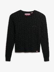 Superdry Black Essentials Slim Cable Knit Crew Neck 100% Cotton Jumper - Image 5 of 5