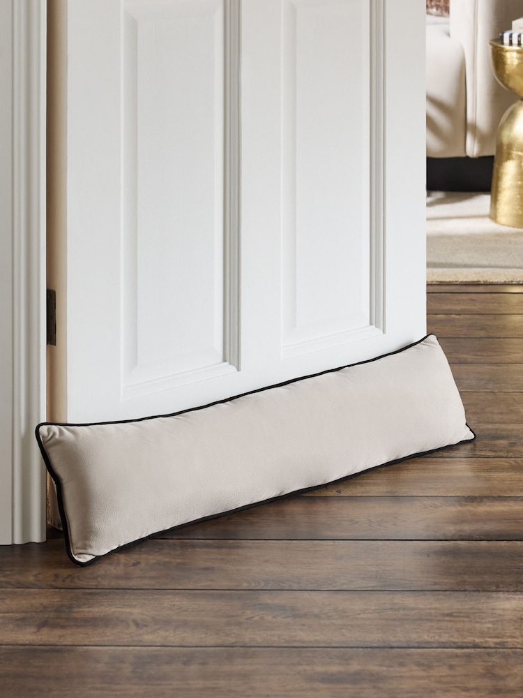 Oatmeal Matte Velvet Piped Draught Excluder - Image 1 of 6 Oatmeal Matte Velvet Piped Draught Excluder - Image 1 of 6