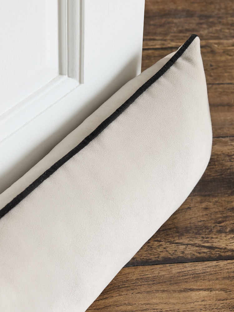 Oatmeal Matte Velvet Piped Draught Excluder - Image 2 of 6 Oatmeal Matte Velvet Piped Draught Excluder - Image 2 of 6