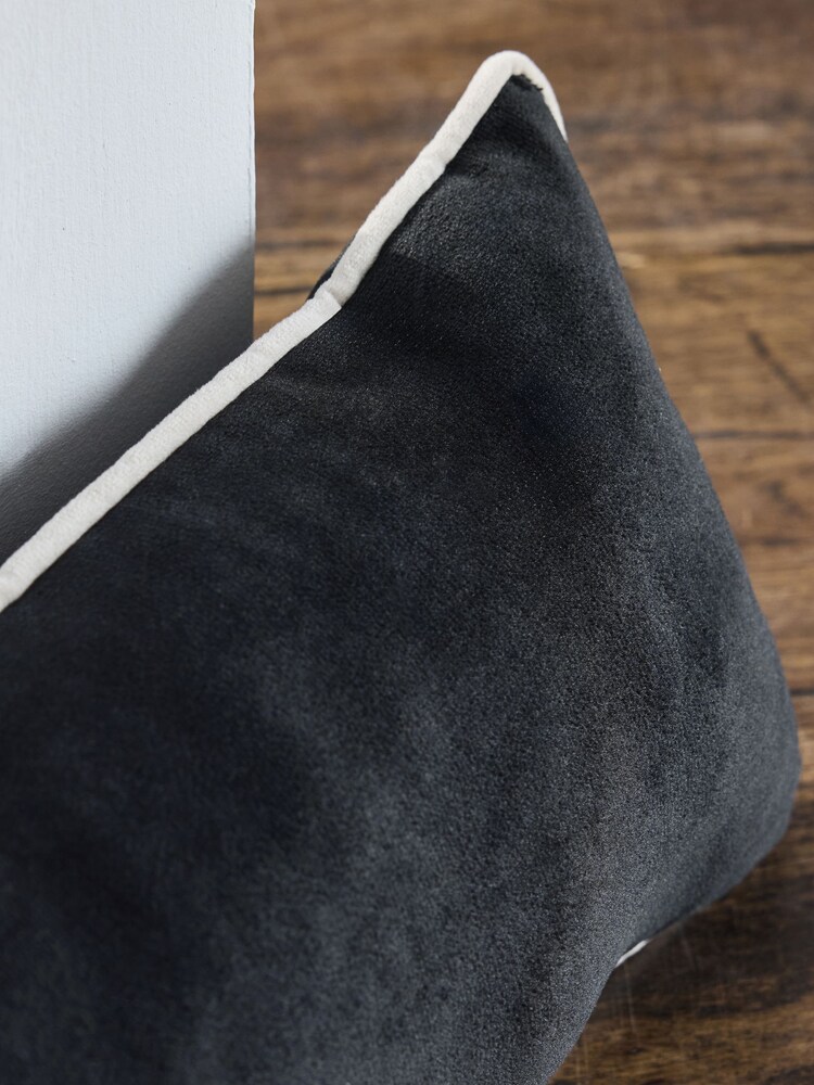 Black Matte Velvet Piped Draught Excluder - Image 2 of 5 Black Matte Velvet Piped Draught Excluder - Image 2 of 5