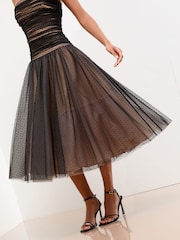 Black/White Premium Ruched Bandeau Prom Dress - Image 7 of 8