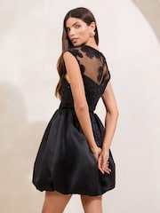 Lipsy Black Embellished Sequin Mesh Mix Puffball Mini Dress - Image 4 of 4