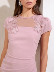 Lipsy Blush Petite Embellished Appliqué Mesh Bodycon Midi Dress - Image 3 of 4