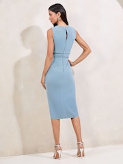 Lipsy Blue Embellished Trim Spliced Bodycon Midi Dress - Image 4 of 4