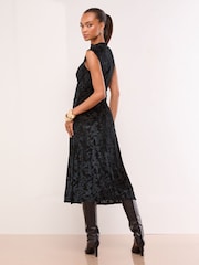 Lipsy Black Devore Splice Sleeveless Fit And Flare Midi Dress - Image 4 of 5