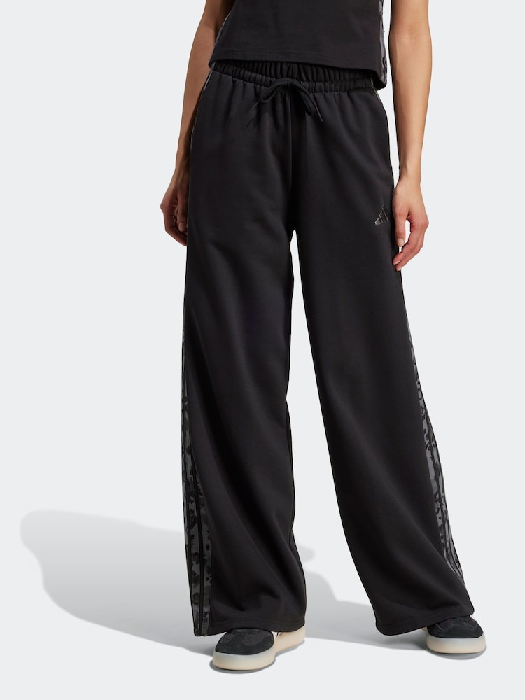adidas Black Animal Print 3-StripesOpen Hem Joggers - Image 1 of 5