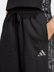 adidas Black Animal Print 3-StripesOpen Hem Joggers - Image 4 of 5