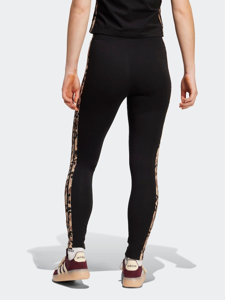 adidas Black Animal Print 3-Stripes High Rise Cotton Leggings - Image 2 of 6