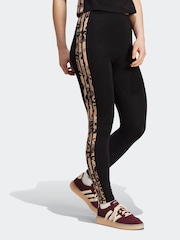 adidas Black Animal Print 3-Stripes High Rise Cotton Leggings - Image 3 of 6