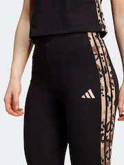 adidas Black Animal Print 3-Stripes High Rise Cotton Leggings - Image 4 of 6