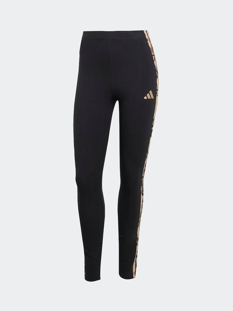 adidas Black Animal Print 3-Stripes High Rise Cotton Leggings - Image 6 of 6