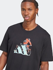 adidas Black Doodle Hunt Bike Graphic Print 100% Cotton T-Shirt - Image 4 of 6