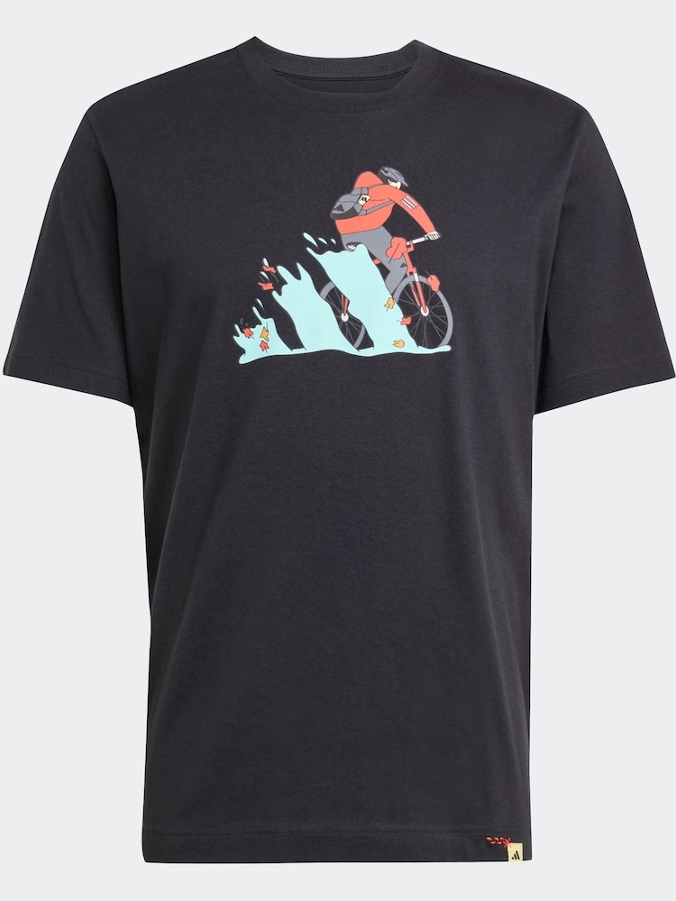 adidas Black Doodle Hunt Bike Graphic Print 100% Cotton T-Shirt - Image 6 of 6