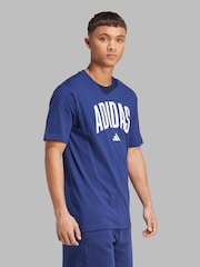 adidas Blue Collegiate Lineage Graphic Print 100% Cotton T-Shirt - Image 3 of 6