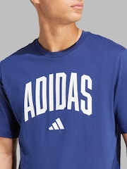 adidas Blue Collegiate Lineage Graphic Print 100% Cotton T-Shirt - Image 4 of 6