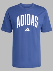 adidas Blue Collegiate Lineage Graphic Print 100% Cotton T-Shirt - Image 6 of 6