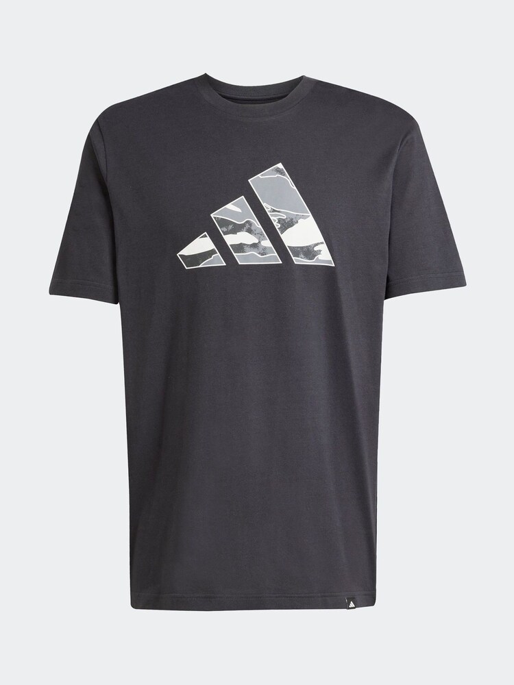 adidas Black Camo Logo Graphic Print 100% Cotton T-Shirt - Image 1 of 1