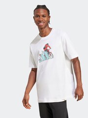 adidas White Doodle Hunt Bike Graphic Print 100% Cotton T-Shirt - Image 1 of 6