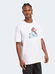 adidas White Doodle Hunt Bike Graphic Print 100% Cotton T-Shirt - Image 3 of 6