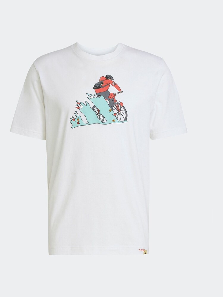 adidas White Doodle Hunt Bike Graphic Print 100% Cotton T-Shirt - Image 6 of 6