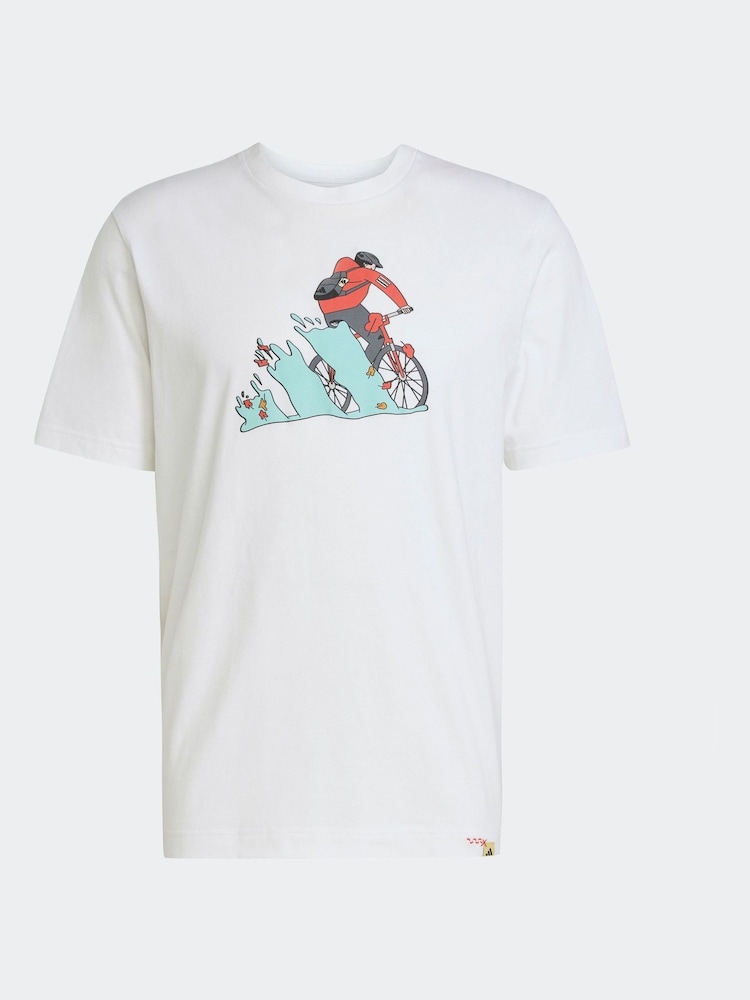 adidas White Doodle Hunt Bike Graphic Print 100% Cotton T-Shirt - Image 6 of 6 adidas White Doodle Hunt Bike Graphic Print 100% Cotton T-Shirt - Image 6 of 6