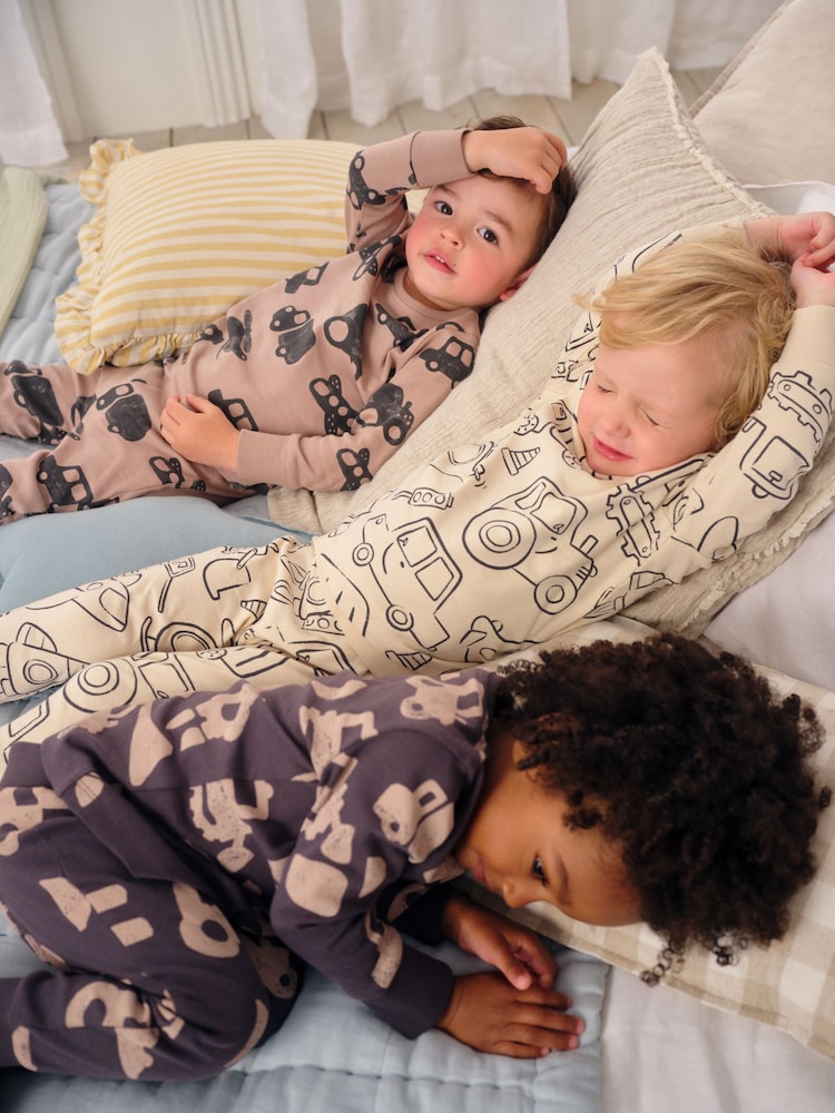 Brown/Cream Transport Snuggle Pyjamas 3 Pack (9mths-10yrs) - Image 2 of 2 Brown/Cream Transport Snuggle Pyjamas 3 Pack (9mths-10yrs) - Image 2 of 2