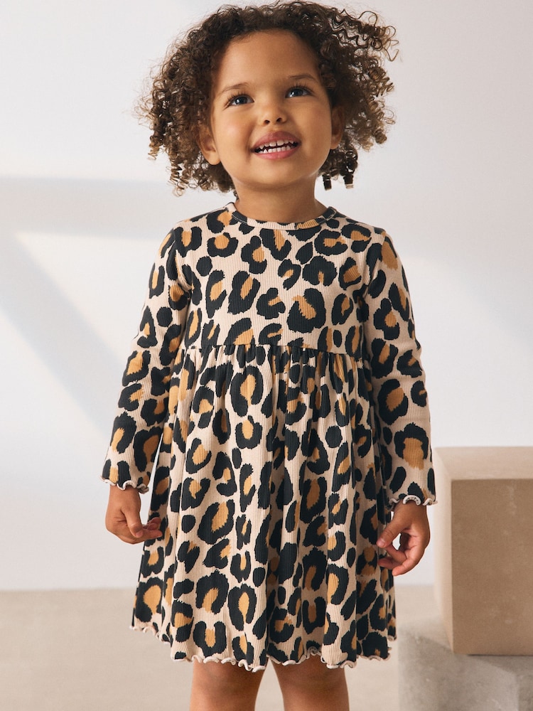 Animal Print Long Sleeve Ribbed Dress (3mths-7yrs) - Image 1 of 7