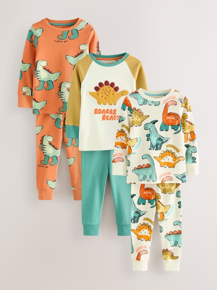 Multi Dino 3 Pack Snuggle Pyjamas (9mths-10yrs) - Image 1 of 9 Multi Dino 3 Pack Snuggle Pyjamas (9mths-10yrs) - Image 1 of 9