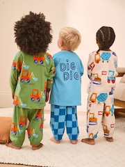Green/Blue Transport Oversized Pyjamas 3 Pack (9mths-10yrs) - Image 2 of 2