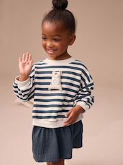Navy Striped Mesh Skirt Sweat Dress (3mths-7yrs) - Image 1 of 8