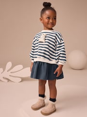 Navy Striped Mesh Skirt Sweat Dress (3mths-7yrs) - Image 2 of 8
