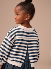 Navy Striped Mesh Skirt Sweat Dress (3mths-7yrs) - Image 3 of 8