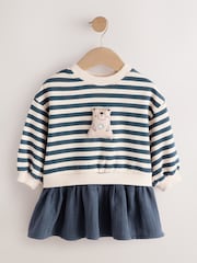 Navy Striped Mesh Skirt Sweat Dress (3mths-7yrs) - Image 5 of 8