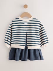 Navy Striped Mesh Skirt Sweat Dress (3mths-7yrs) - Image 6 of 8