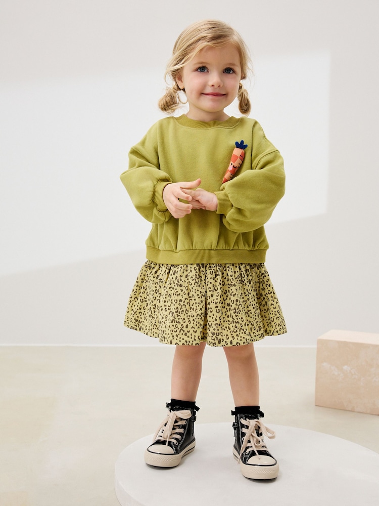 Green Carrot Mesh Skirt Sweat Dress (3mths-7yrs) - Image 1 of 7