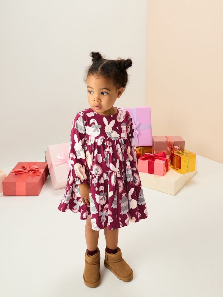 Red Christmas Long Sleeve Tiered Dress (3mths-7yrs) - Image 2 of 7