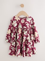 Red Christmas Long Sleeve Tiered Dress (3mths-7yrs) - Image 4 of 7