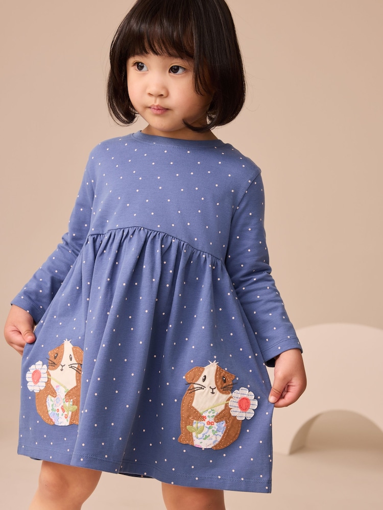 Blue Guinea Pig Long Sleeve Embellished Dress (3mths-7yrs) - Image 2 of 7