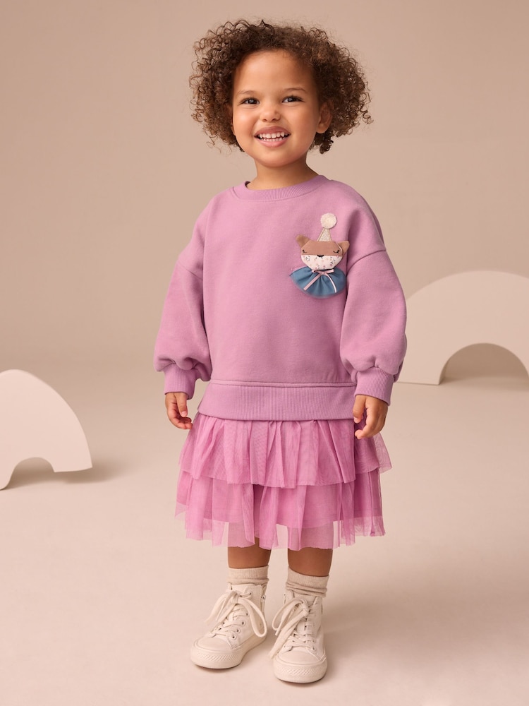 Purple Fox Sweat Party Dress (3mths-7yrs) - Image 1 of 8 Purple Fox Sweat Party Dress (3mths-7yrs) - Image 1 of 8